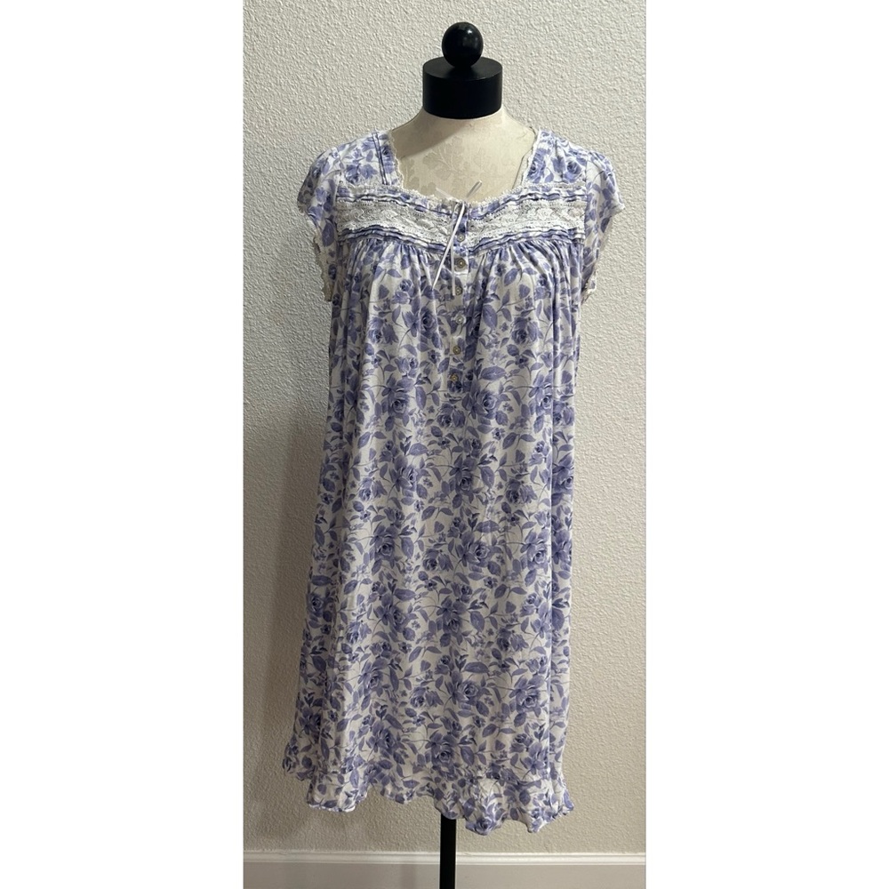 Eileen West Soft Cotton Cap Sleeve Nightgown Size Medium White Lavender Floral - Picture 3 of 7